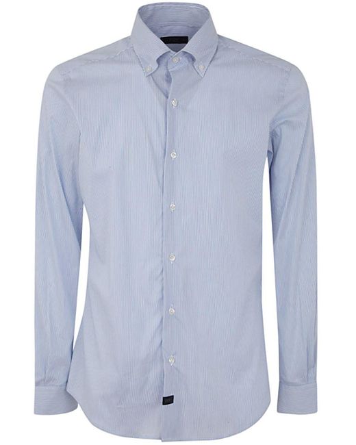 Fay Blue New Button Down Stretch Popeline Striped Shirt for men