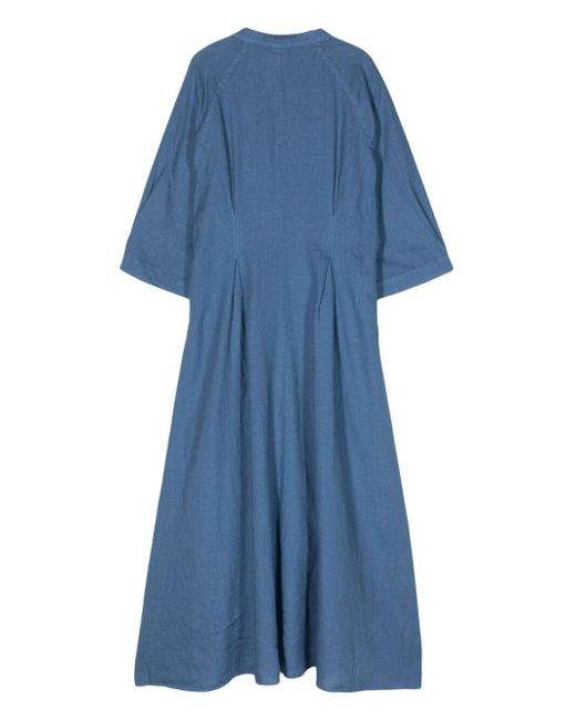 Aspesi Blue A-line Linen Maxi Dress