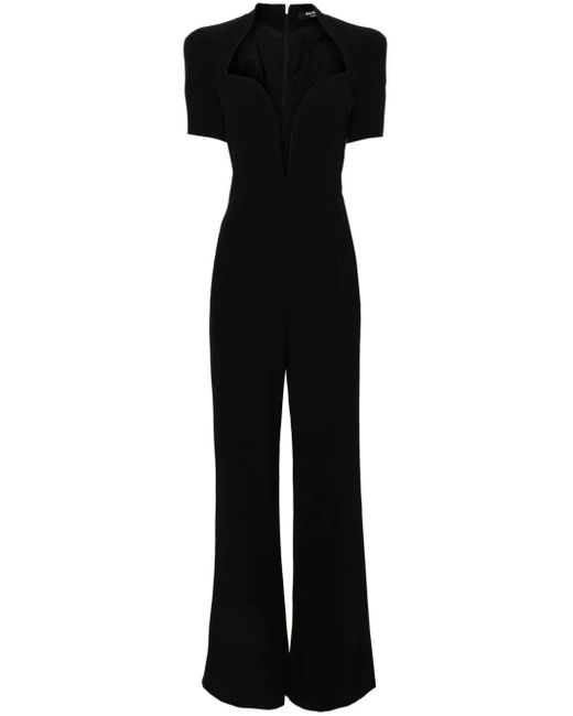 Balmain Black Open Neck Tailored Crepe Jumpsuit
