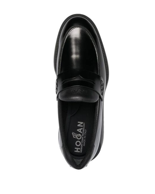 Hogan Black H600 Debossed-logo Penny Loafers for men