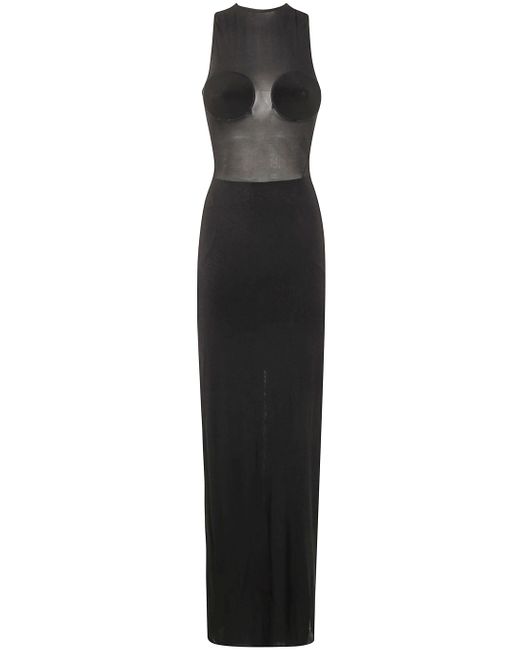 Jean Paul Gaultier Black Light Jersey Long Dress With Covered Cup Detail