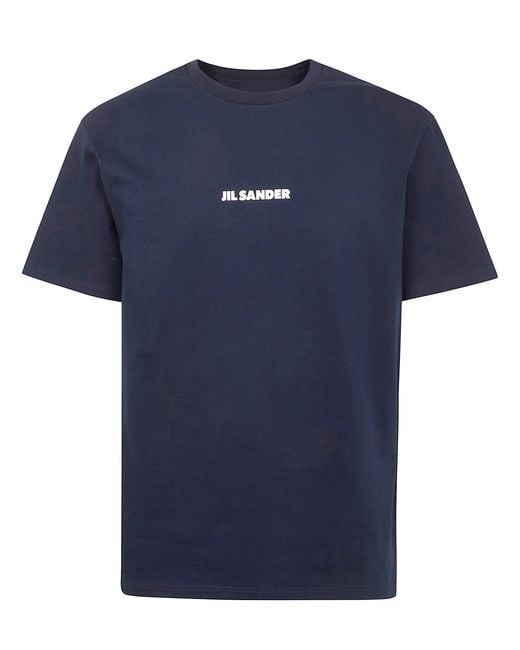 Jil Sander Blue Crewneck Short Sleeves Logo T-Shirt for men