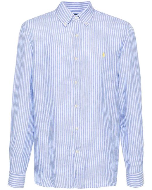 Polo Ralph Lauren Blue Logo-embroidered Striped Linen Shirt for men