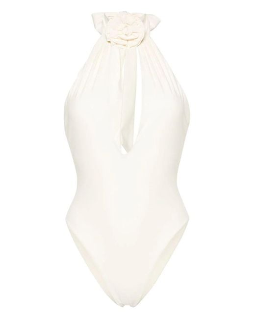 Magda Butrym White Floral-appliqué Swimsuit