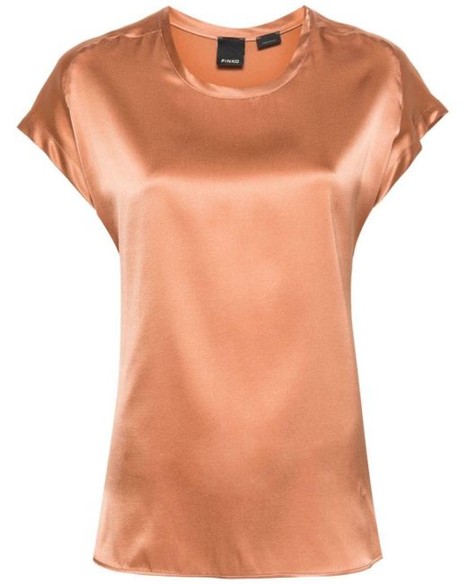 Pinko Orange Satin Stretch-silk Top