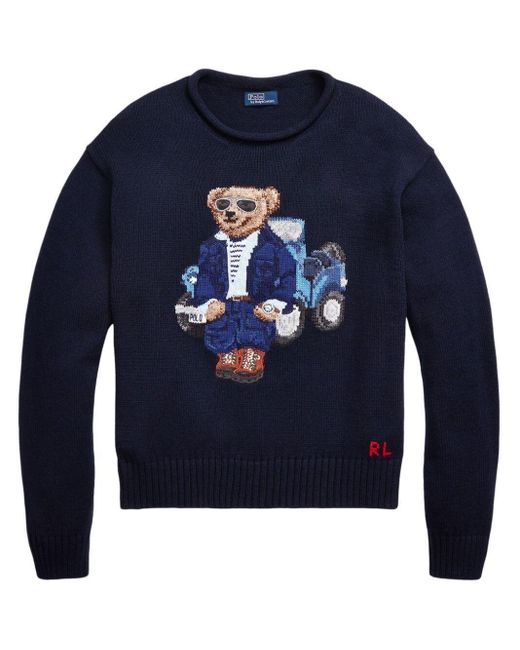 Polo Ralph Lauren Blue Crew Neck Sweater With Teddy And Car