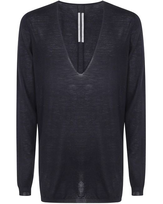 Rick Owens Blue Sweater V-Neck "Oversized V" for men