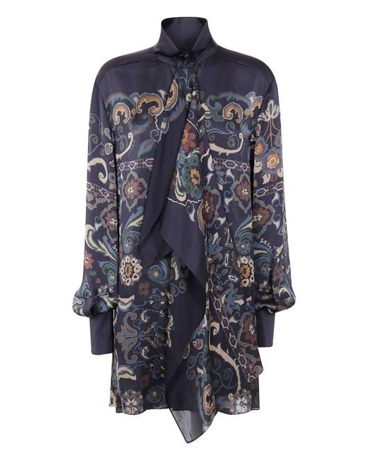 Sacai Blue Turtle Neck Floral Print Dress