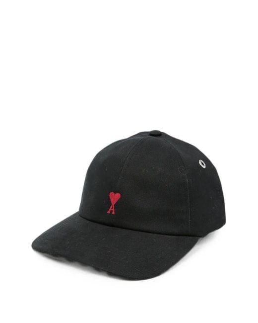 AMI Black Hat With Heart Embroidery "Quota Ami De Coeur"
