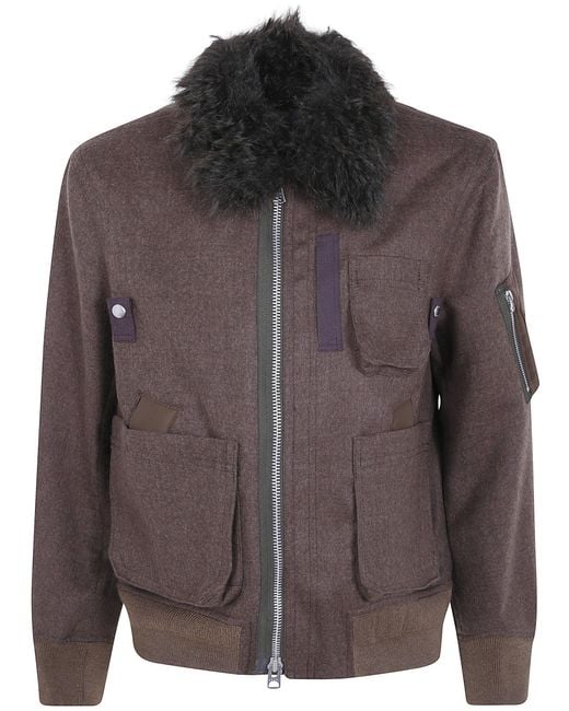 Sacai Brown Jacket Wool Melton Blouson for men