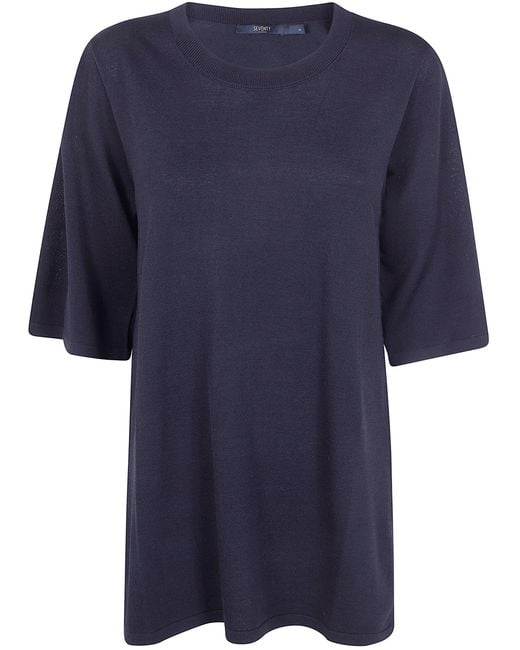 Seventy Blue Viscose Round Neck T-Shirt