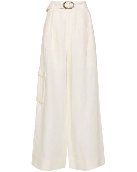 Twin Set White Wide Leg Cargo Pants With Belt
