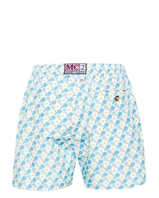 Mc2 Saint Barth Blue Padel Rackets-print Swim Shorts for men