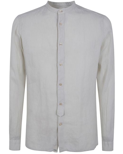 Tintoria Mattei 954 Gray Linen Shirt With A Mandarin Collar for men