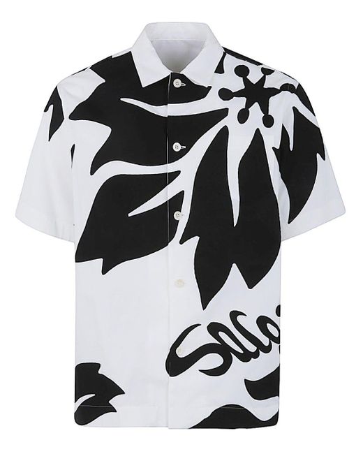 Sacai Black Floral Embroidered Patch Cotton Poplin Shirt for men