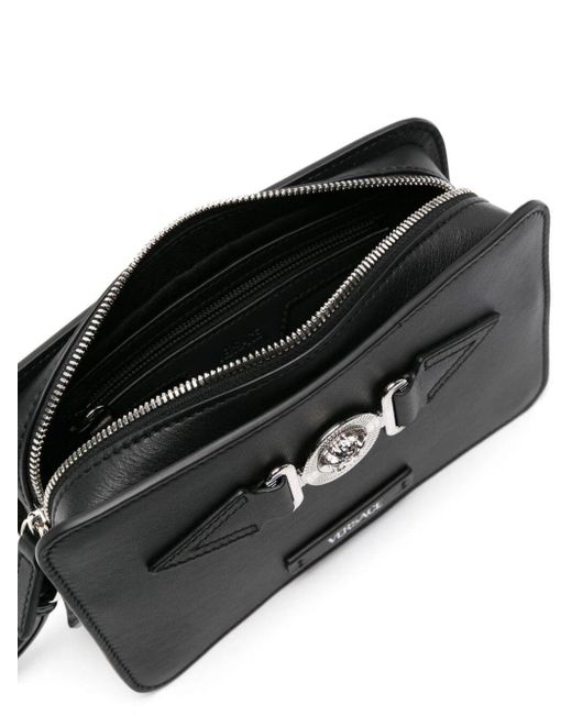 Versace Black Medusa biggie Small Leather Messenger Bag for men