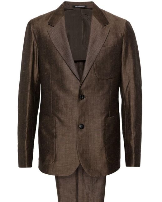 Emporio Armani Brown Single-breasted Linen Blend Suit for men