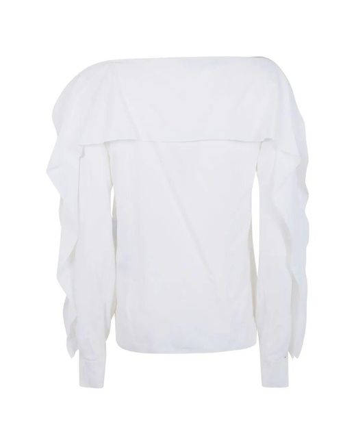 Lanvin White Long Sleeves Top With Ruffles