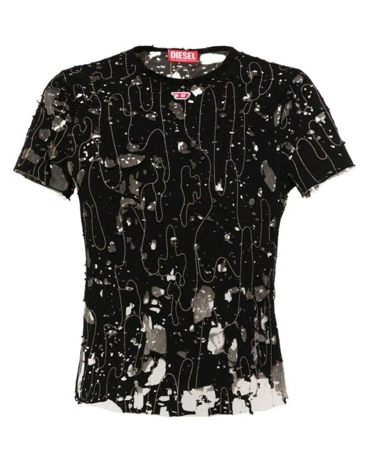 DIESEL Black T-Uncyna Tulle T-Shirt With Destroyed Jersey
