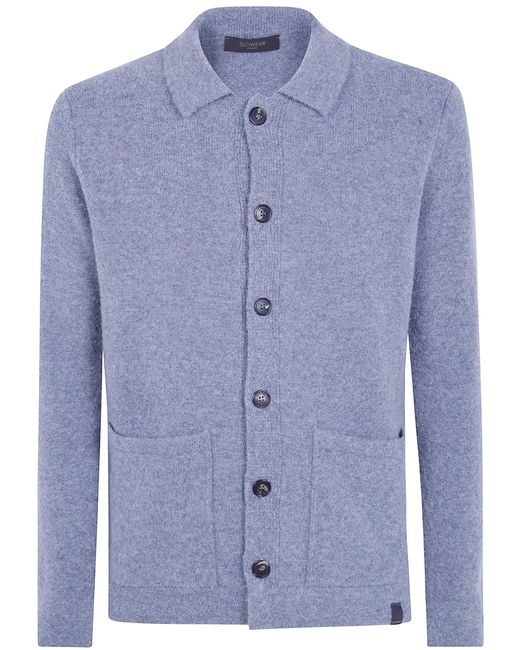 Zanone Blue Sweater Cardigan "Shirt Neck" for men