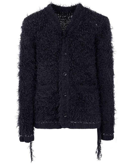 Sacai Blue Furry Knit Cardigan for men