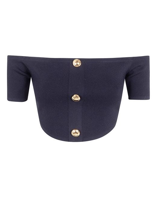 Elisabetta Franchi Black Button Cropped Knit Top