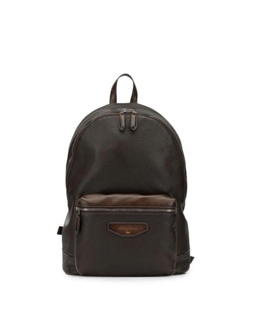Santoni Black Backpack Leather "New" for men