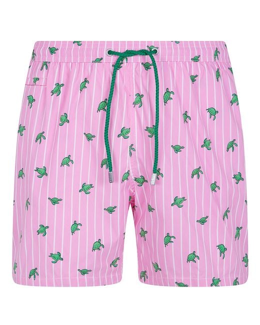 Mc2 Saint Barth Pink "Lighting Micro Stretch Turtle Double Stripes" Swim Sh for men