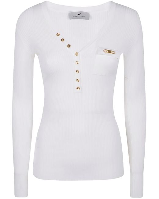 Elisabetta Franchi White V-Neck Sweater