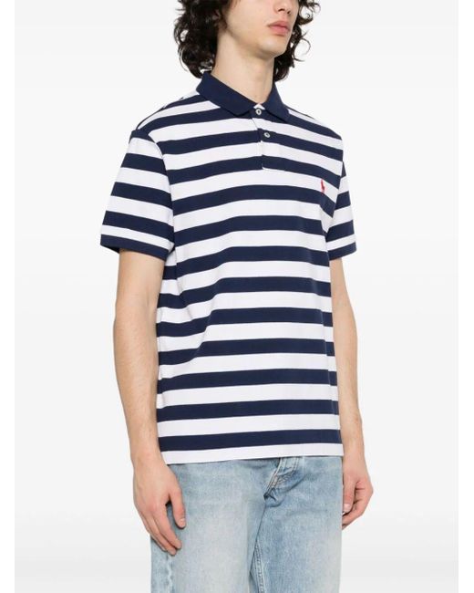 Polo Ralph Lauren Blue Slim Fit Horizontal Striped Polo Shirt for men