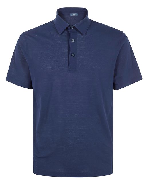 Herno Blue Jersey Voile Crepe Short Sleeves Polo Shirt for men