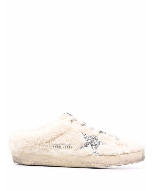 Golden Goose Deluxe Brand Natural Super-Star Sabot Shearling Upper Glitter Star