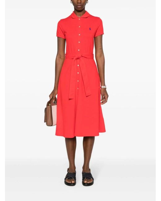 Polo Ralph Lauren Polo Neck Dress With Belt in Red | Lyst