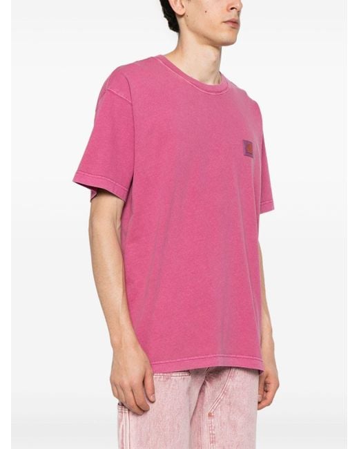 Carhartt Pink Nelson Logo-Patch Cotton T-Shirt for men