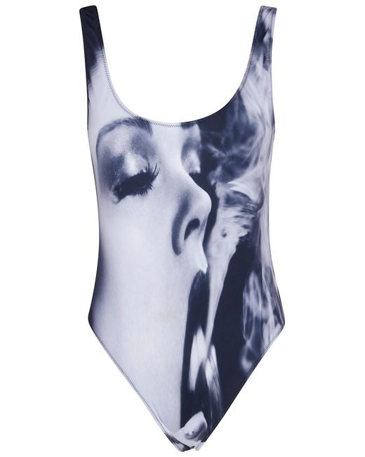 Jean Paul Gaultier Blue Swimsuit Printed "Smoking