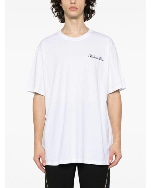 Balmain White T-Shirt With Embroidery for men