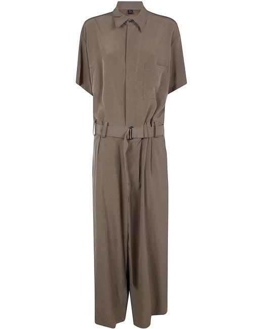Y's Yohji Yamamoto Gray Fly F Half Sleeve Overalls