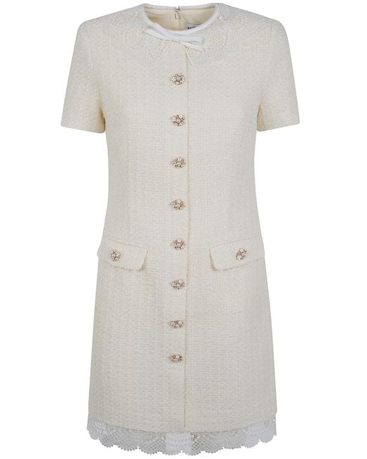 Self-Portrait White Dress Boucle Lace Trim "Pf26.002B Cream"