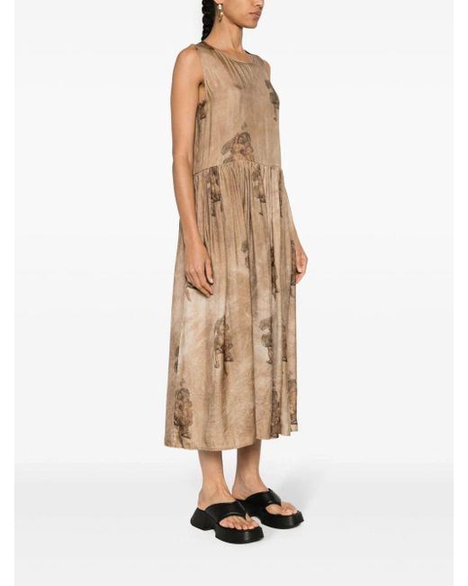 Uma Wang Natural Printed Sleeveless Ardal Dress