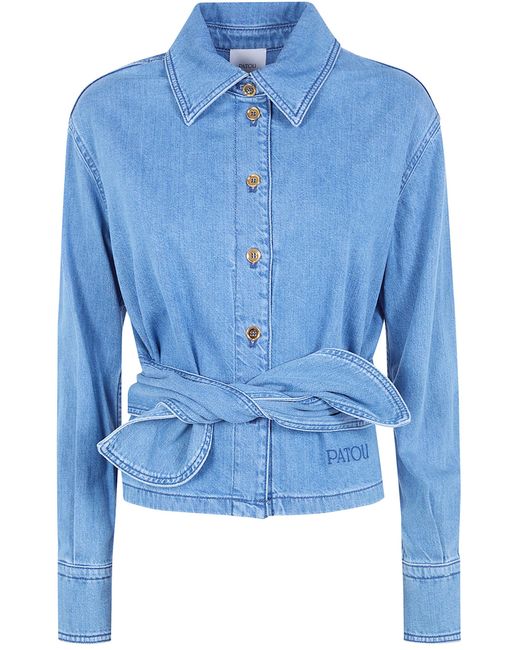 Patou Blue Long Sleeves Knot Shirt