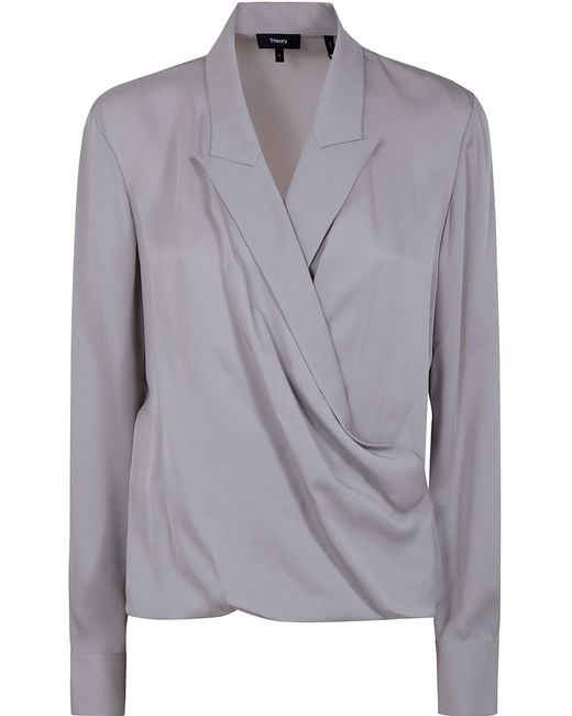 Theory Gray Pk Lapel Wrap Bl. Mod