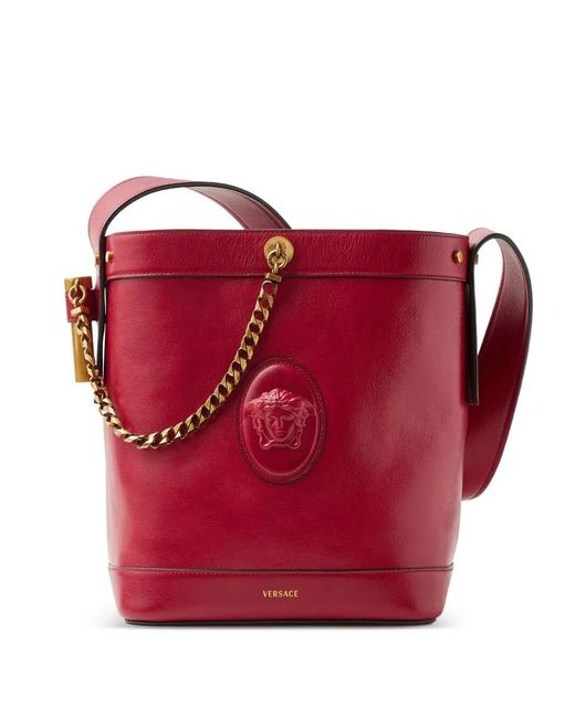 Versace Red Small Bucket Calf Leather Bag
