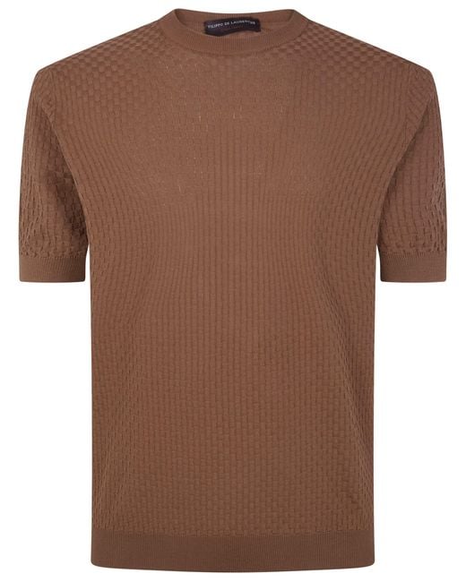 FILIPPO DE LAURENTIIS Brown Short Sleeves Round Neck Sweater for men