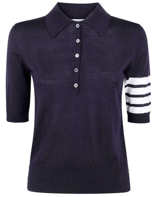Thom Browne Blue Relaxed Fit Polo With 4 Bar