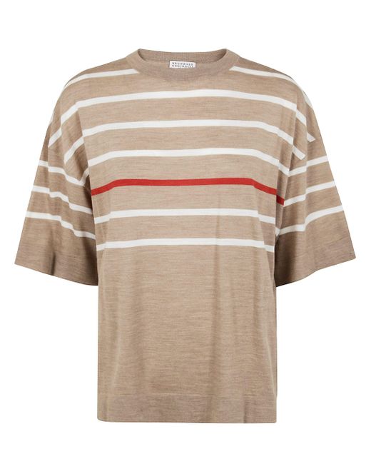Brunello Cucinelli Natural Round Neck Short Sleeves Sweater
