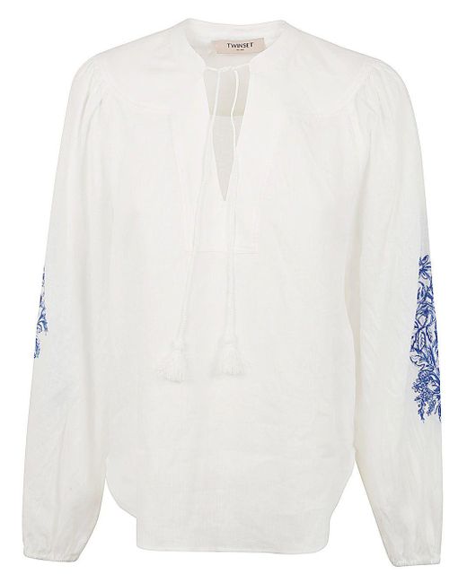Twin Set White Embroidered Long Sleeve Shirt