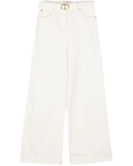 Twin Set White Wide Leg Jeans With Belt