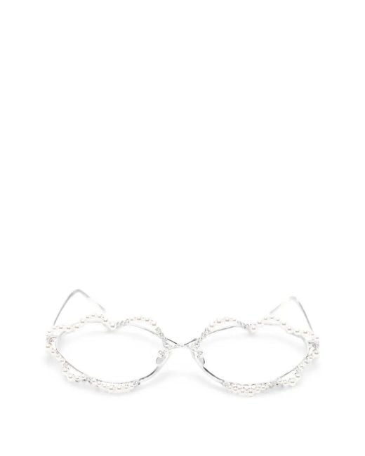 YVMIN White Sunglasses Pearl Detail "Waving Pearl"