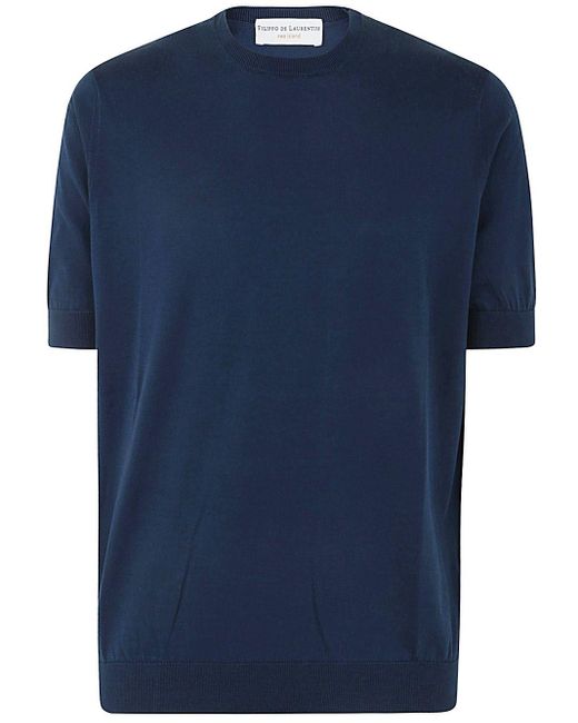 FILIPPO DE LAURENTIIS Blue Short Sleeves Crew Neck Sweater for men
