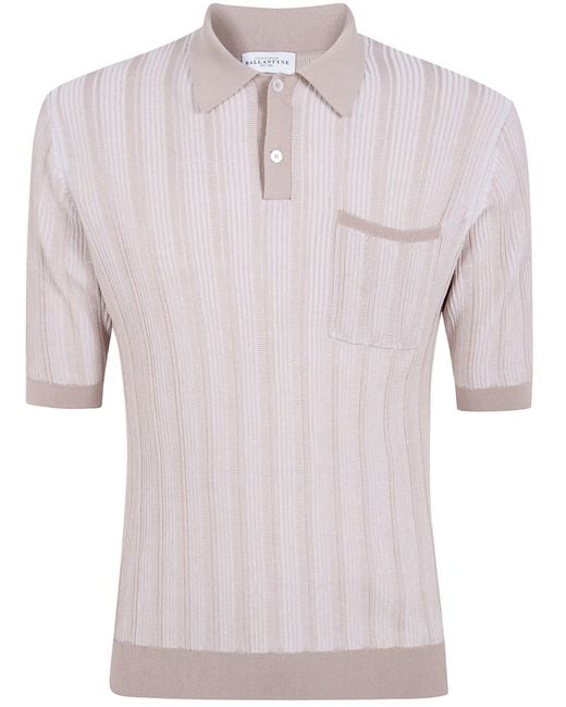 Ballantyne White Vertical Stripes Polo Shirt for men